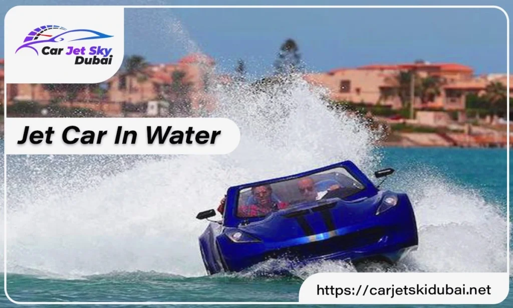 blue jet car in water